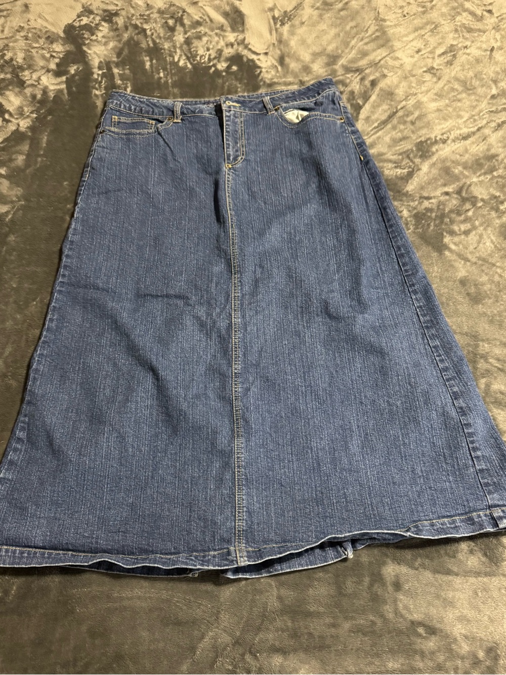 Baccini Womens Blue Cotton Blend Pockets Denim Jean Flare Skirt Size 14